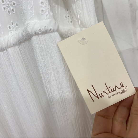 Nurture Westbound Size 2X White V-Neck Tiered Maxi Dress Short Sleeve Drawstring - Picture 12 of 14